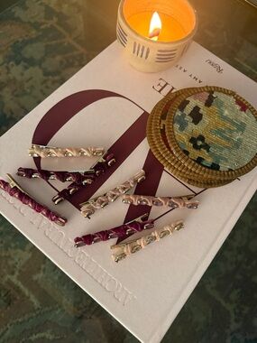 Anthropologie Pink and Burgundy Wrapped Hair Clips - Women Accessories